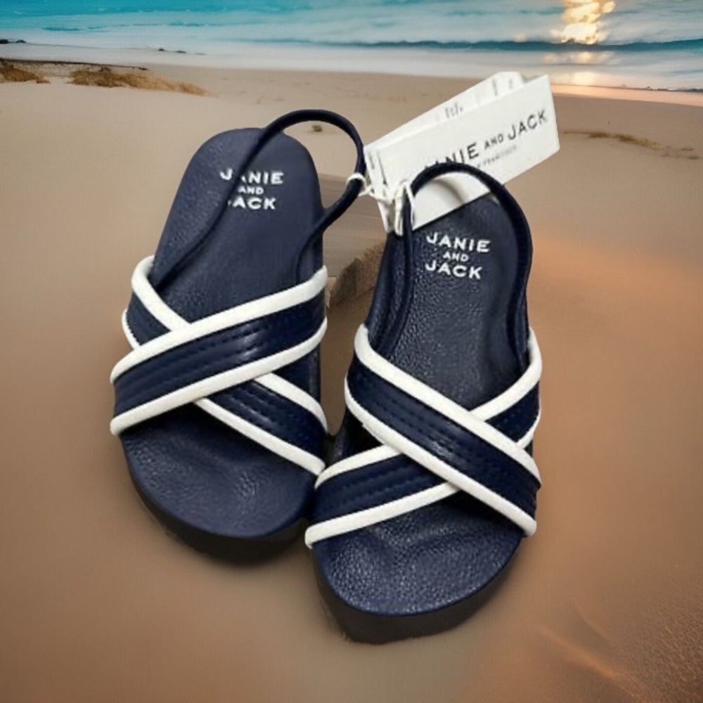 Janie and Jack pool Slides Navy White Size 4,7,8
